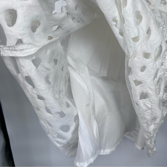 Luxxel NEW White lace Laser Cut Tulle Fit and Flare Mini Dress - Picture 4 of 9